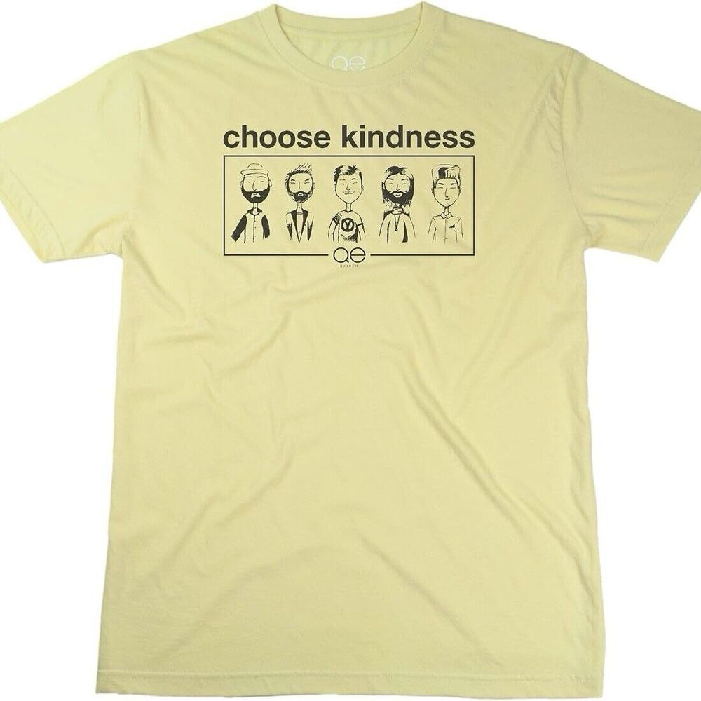 QUEER EYE‎ Choose Kindness Cast T-Shirt Yellow Size Medium Unisex Casual Tee NWT